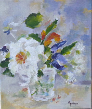 Картина под названием "Bouquet à la rose b…" - Myriam Delarue-Assan, Подлинное произведение искусства, Акрил Установлен на Д…