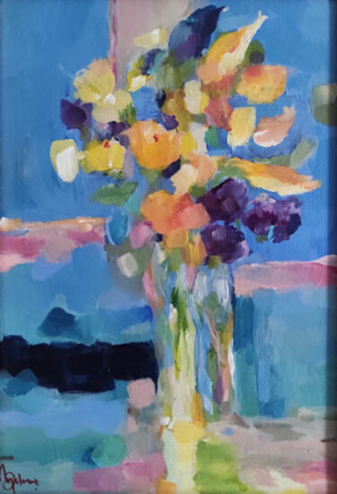 Картина под названием "Iris" - Myriam Delarue-Assan, Подлинное произведение искусства, Акрил Установлен на Деревянная рама д…