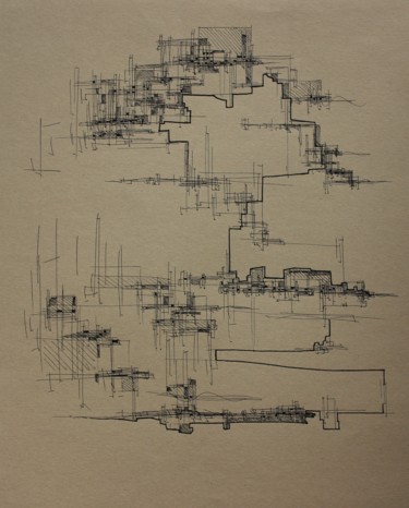 Dessin intitulée "Croquis archi 23-19" par Myriam Eyann, Œuvre d'art originale, Stylo gel