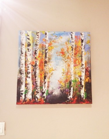 Paysage forêt automne Peinture intitulée "Paysage forêt autom…" par Myriam Fouquet, Œuvre d'art originale, Acrylique