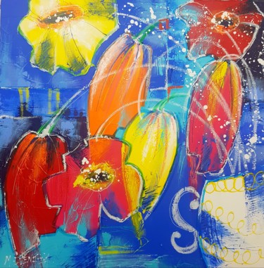 Peinture intitulée "ENTRE TULIPES, AMOU…" par Myriam Guenaizia, Œuvre d'art originale, Huile