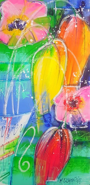 Картина под названием "PENSEES FLEURIES" - Myriam Guenaizia, Подлинное произведение искусства, Масло Установлен на Деревянна…