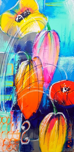 Pintura titulada "LA VIE EN FLEURS" por Myriam Guenaizia, Obra de arte original, Oleo Montado en Bastidor de camilla de made…