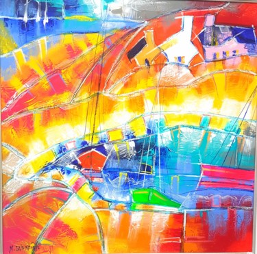 Картина под названием "LE LAGON" - Myriam Guenaizia, Подлинное произведение искусства, Масло Установлен на Деревянная рама д…