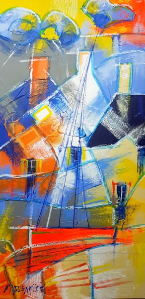 RIVES AVEN Painting titled "RIVES AVEN" by Myriam Guenaizia, Original Art, Oil Mounted on Stretcher frame