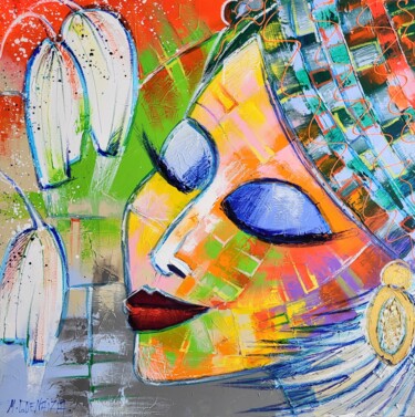 Painting titled "L'ENIGMATIQUE" by Myriam Guenaizia, Original Artwork, Oil Mounted on Wood Stretcher frame