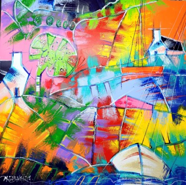 Ζωγραφική με τίτλο "LE LAC AUX CAMELIAS…" από Myriam Guenaizia, Αυθεντικά έργα τέχνης, Λάδι Τοποθετήθηκε στο Ξύλινο φορείο σ…