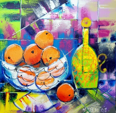 Pintura intitulada "LES ORANGES ET LA C…" por Myriam Guenaizia, Obras de arte originais, Óleo Montado em Armação em madeira