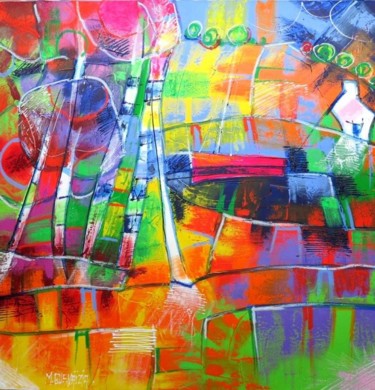Картина под названием "LE BOUT DU LAC" - Myriam Guenaizia, Подлинное произведение искусства, Масло