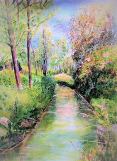 Painting titled "Le ruisseau derrièr…" by Myriam Gylon, Original Artwork, Acrylic