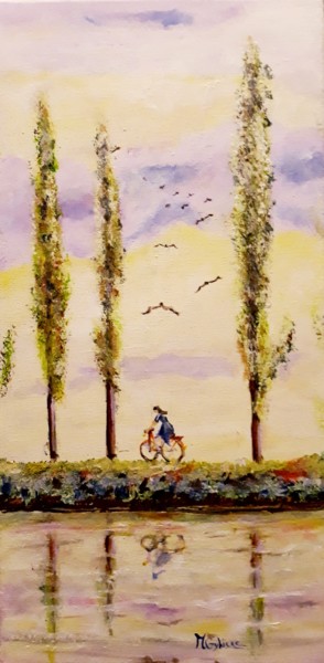 Peinture intitulée "A vélo" par Myriam Gylon, Œuvre d'art originale, Acrylique