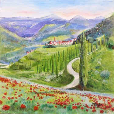Peinture intitulée "Fleurs et montagnes" par Myriam Gylon, Œuvre d'art originale, Acrylique