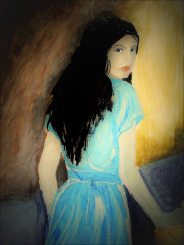 Malerei mit dem Titel "Crainte" von Myriam Gylon, Original-Kunstwerk, Gouache