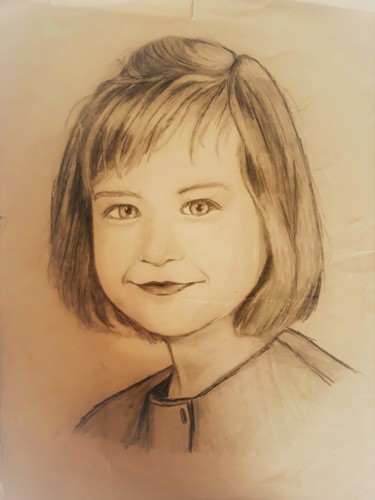 Drawing titled "Claudine Enfant" by Myriam Gylon, Original Artwork, Pencil