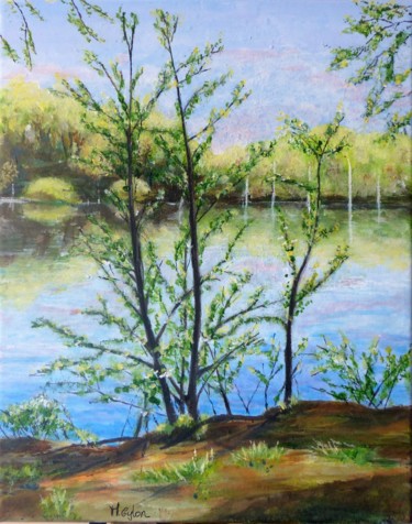 Peinture intitulée "Au bord de l'eau" par Myriam Gylon, Œuvre d'art originale, Acrylique