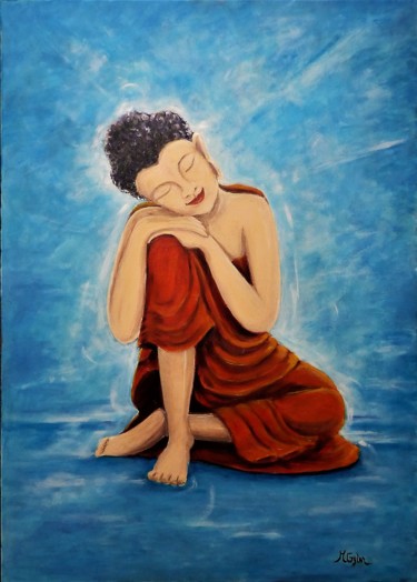 Pittura intitolato "Bouddha" da Myriam Gylon, Opera d'arte originale, Acrilico Montato su Telaio per barella in legno