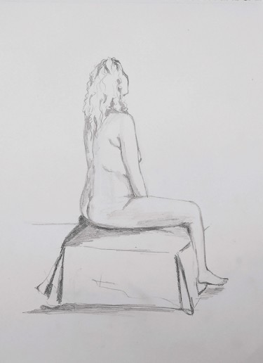 Dessin intitulée "Après la douche" par Myriam Gylon, Œuvre d'art originale, Crayon