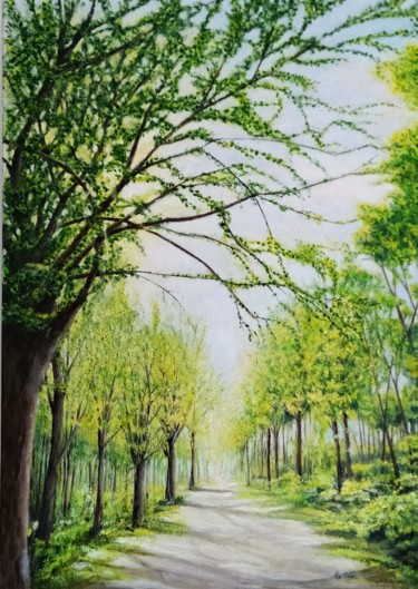Painting titled "Chemin d' Erbisoeil" by Myriam Gylon, Original Artwork, Acrylic