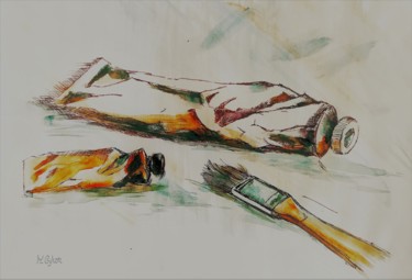 Desenho intitulada "La pause" por Myriam Gylon, Obras de arte originais, Marcador