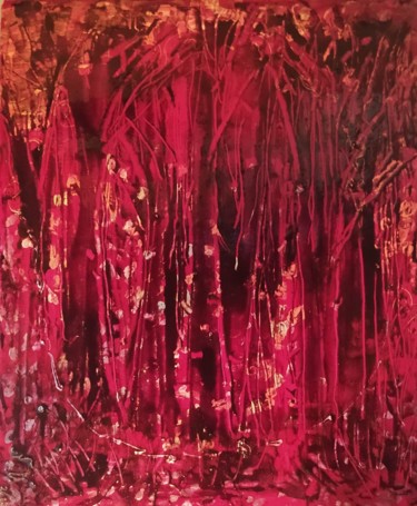 Картина под названием "Mistique" - Myriam Gylon, Подлинное произведение искусства, Эмаль Установлен на Деревянная рама для н…