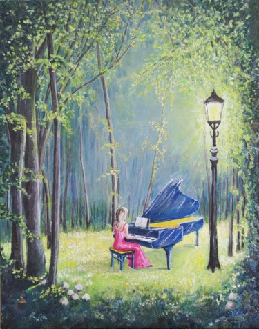 Картина под названием "Le récital dans la…" - Myriam Gylon, Подлинное произведение искусства, Акрил Установлен на Деревянная…