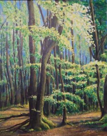 Painting titled "Chemins de bois" by Myriam Gylon, Original Artwork, Acrylic