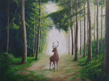 Peinture intitulée "Le Roi de la forêt" par Myriam Gylon, Œuvre d'art originale, Acrylique Monté sur artwork_cat.