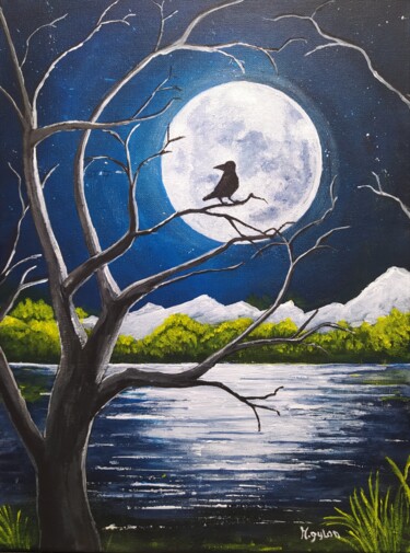 Painting titled "Luna" by Myriam Gylon, Original Artwork, Acrylic Mounted on Wood Stretcher frame