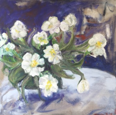 Schilderij getiteld "Bouquet Tulipes. Tu…" door Myriam Jadot, Origineel Kunstwerk, Olie