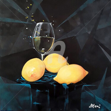 Painting titled "Citrons" by Myriam Maury, Original Artwork, Oil Mounted on Wood Stretcher frame