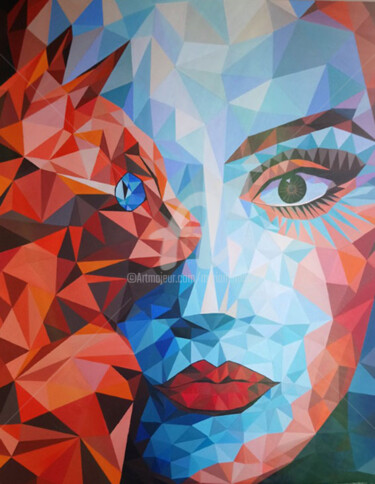 Картина под названием "Gros Chat" - Myriam Maury, Подлинное произведение искусства, Акрил Установлен на Деревянная рама для…