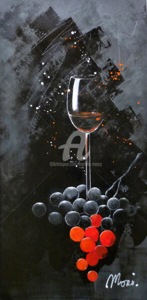 Painting titled "Black compo1" by Myriam Maury, Original Artwork, Acrylic Mounted on Wood Stretcher frame