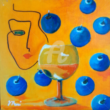 Peinture intitulée "Bleu cerise" par Myriam Maury, Œuvre d'art originale, Acrylique