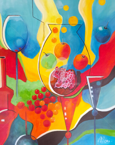 Painting titled "Pepsi-grenadine" by Myriam Maury, Original Artwork, Acrylic Mounted on Wood Stretcher frame