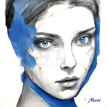Digital Arts titled "Blue 7" by Myriam Maury, Original Artwork, Digital Painting