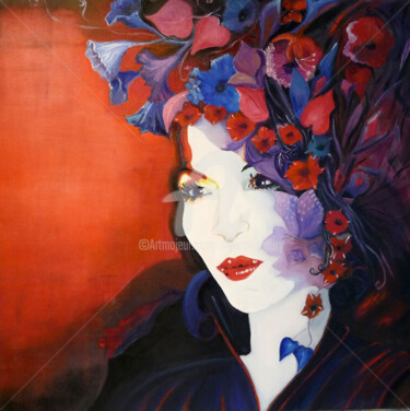 Painting titled "Auto- portrait My" by Myriam Maury, Original Artwork, Oil Mounted on Wood Stretcher frame
