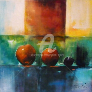 Painting titled "CompositionApples" by Myriam Maury, Original Artwork, Acrylic