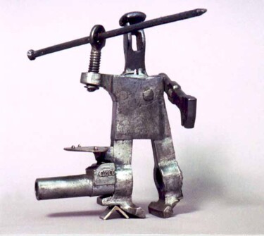 Sculpture titled "Petit Guerrier No 2" by Myriam Schmaus, Original Artwork, Metals