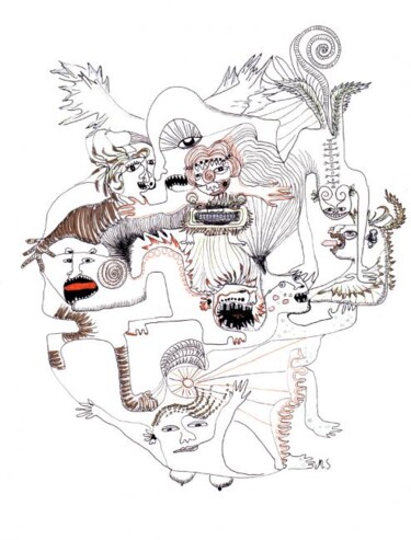 Zeichnungen mit dem Titel "Dilatation du futur" von Myriam Schmaus, Original-Kunstwerk, Andere