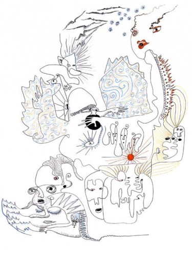 Disegno intitolato "Sur les ailes des a…" da Myriam Schmaus, Opera d'arte originale, Penna gel