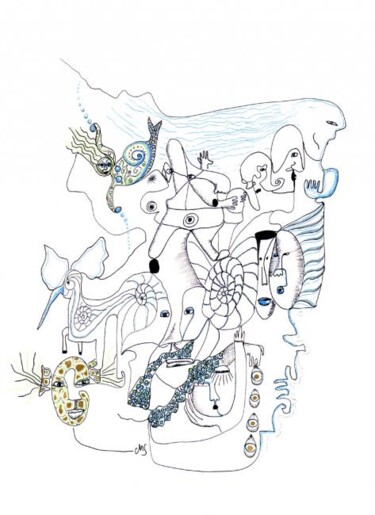 Zeichnungen mit dem Titel "Vérités et mensonges" von Myriam Schmaus, Original-Kunstwerk, Andere