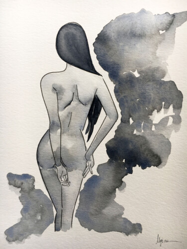 Painting titled "Nude N°1" by Myriam Soufane, Original Artwork, Watercolor