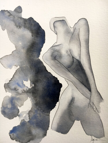Painting titled "Nude N°3" by Myriam Soufane, Original Artwork, Watercolor