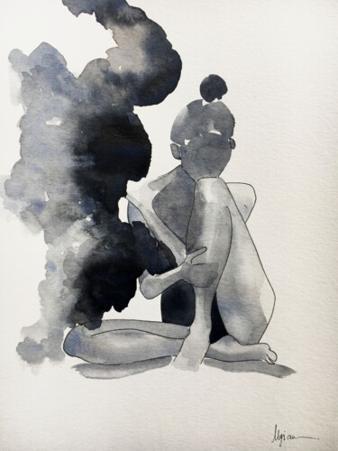 Painting titled "Nude N°4" by Myriam Soufane, Original Artwork, Watercolor