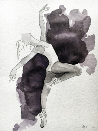 Painting titled "Ballerina" by Myriam Soufane, Original Artwork, Watercolor