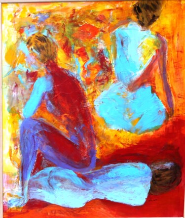 Painting titled "Elles3" by Myriam Thomas, Original Artwork, Acrylic Mounted on Cardboard