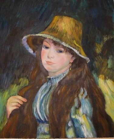Painting titled "Jeune fille au chap…" by Myriam Thomas, Original Artwork