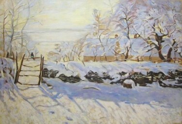 Peinture intitulée "La Pie d'après Monet" par Myriam Thomas, Œuvre d'art originale