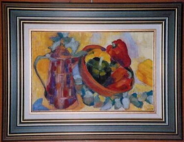 Peinture intitulée "Cafetière et poivro…" par Myriam Thomas, Œuvre d'art originale