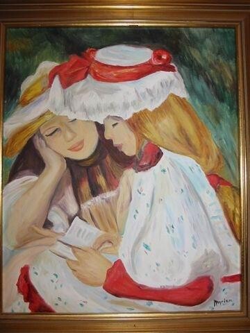Painting titled "Jeunes filles lisan…" by Myriam Thomas, Original Artwork